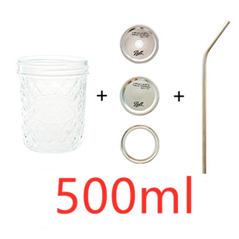 Mason bottle with a mason glass juice drink straw water glas