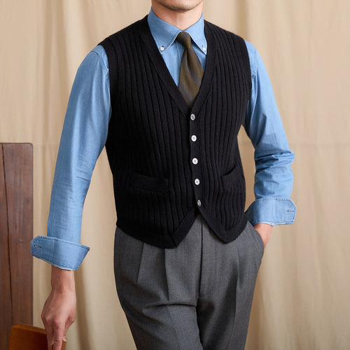 Casual Sleeveless Cropped Wool-blend Knit V-neck Vest