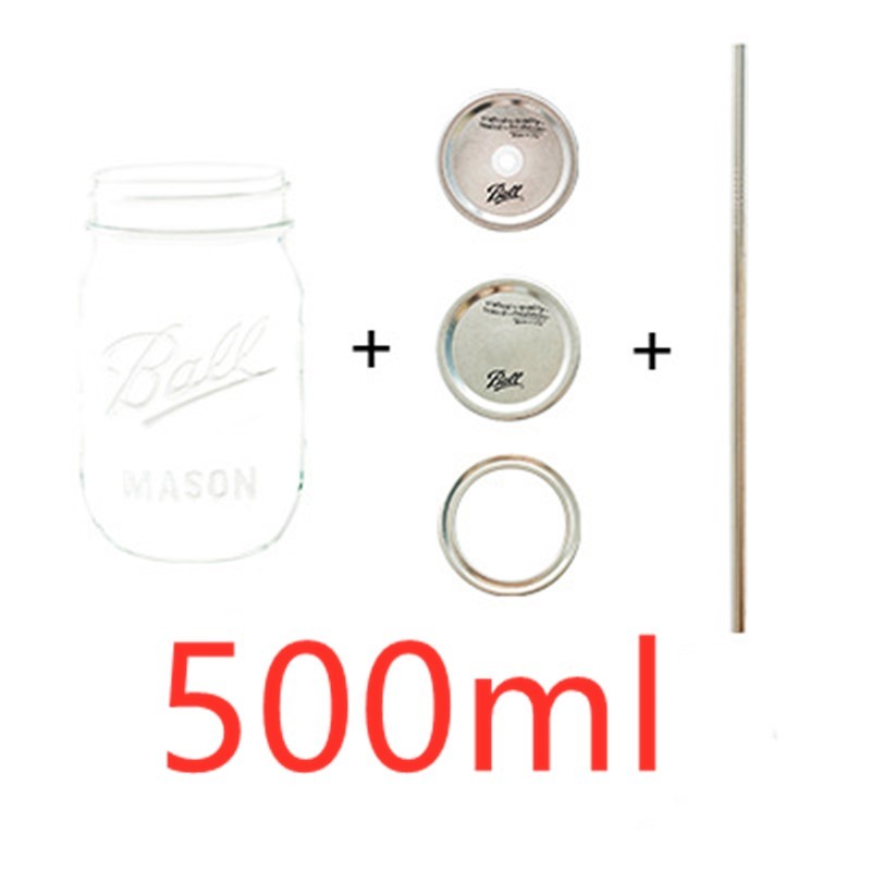 Mason bottle with a mason glass juice drink straw water glas