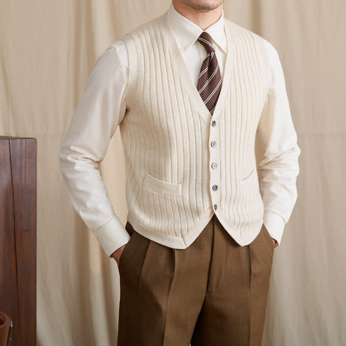 Casual Sleeveless Cropped Wool-blend Knit V-neck Vest