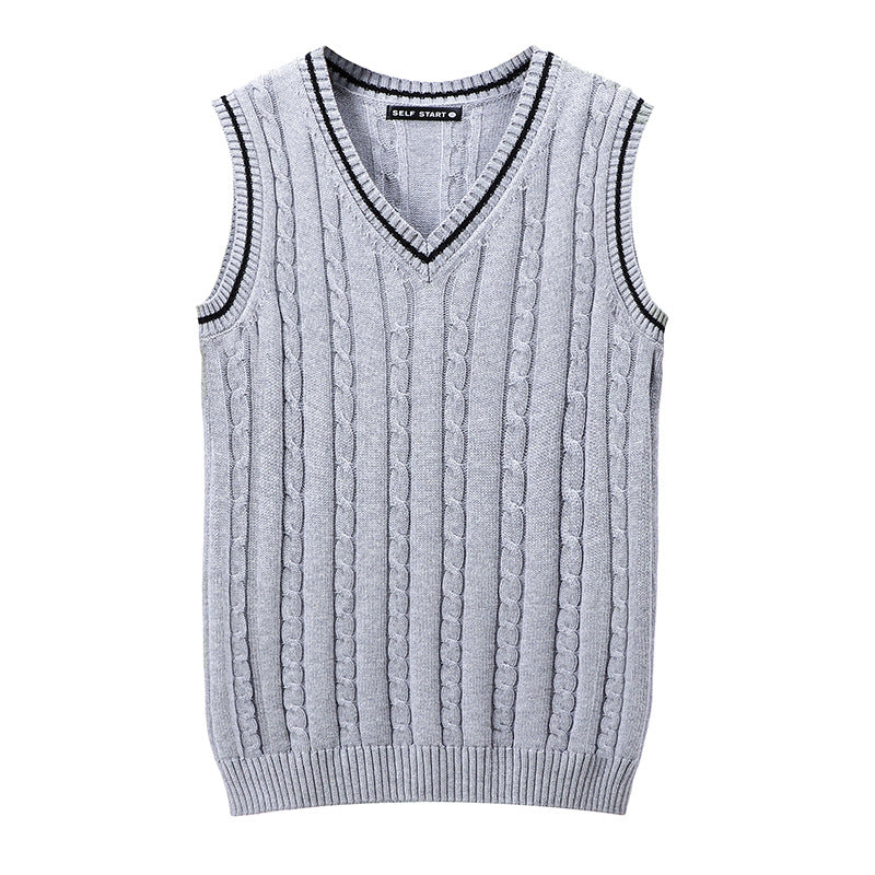 Korean Version Of Men's Slim Cotton Sleeveless Contrast Color V-neck Vest Twisted Flower
