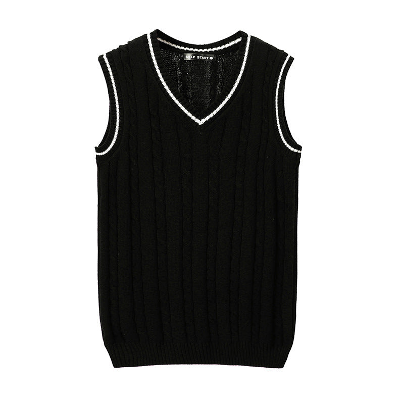 Korean Version Of Men's Slim Cotton Sleeveless Contrast Color V-neck Vest Twisted Flower