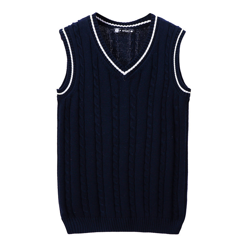 Korean Version Of Men's Slim Cotton Sleeveless Contrast Color V-neck Vest Twisted Flower